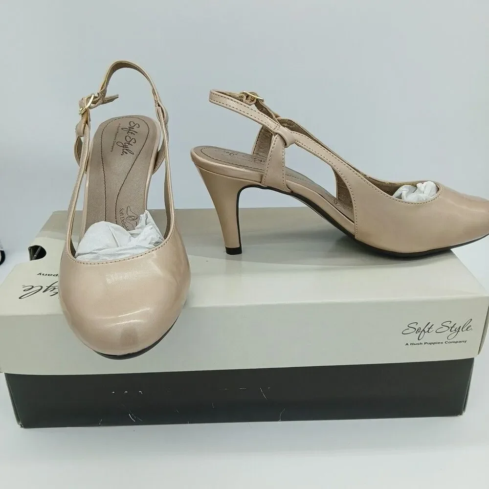 Soft Style By Hush Puppies Co. Catey Slingback Pumps Bone Pearl Patent 7.5M Read